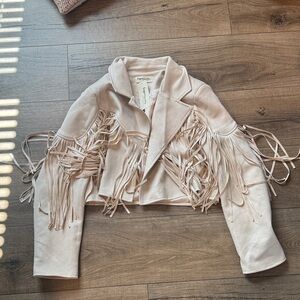 Impressions Light Pink Leather Fringe Jacket